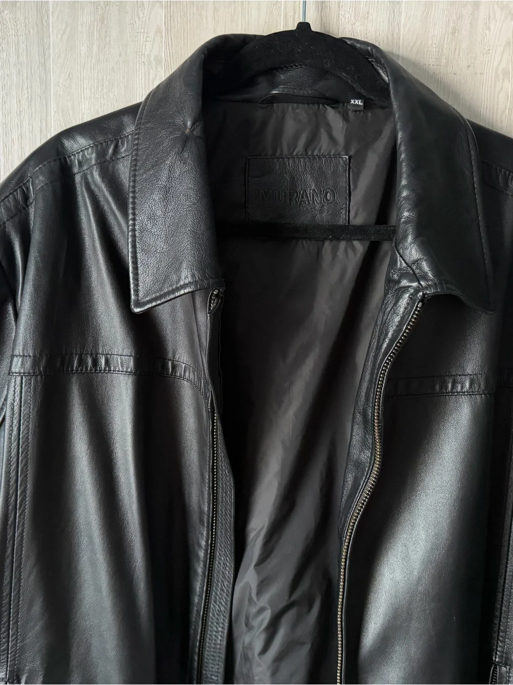 Murano Black Leather Bomber Jacket